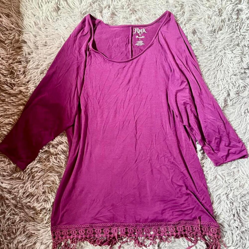 Purple Lace Trim Earthy Whimsical Hippie Fairy Core Rugged Western Wrangler Top‎